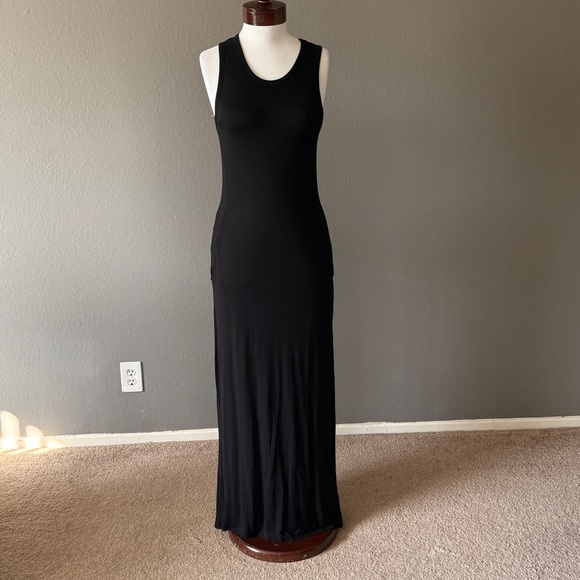 Lulus Shield And Sword Black Sleeveless Maxi Dress W/ Pockets Jersey Knit Sz L - Picture 2 of 11